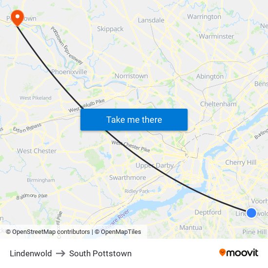 Lindenwold to South Pottstown map