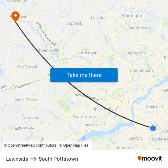 Lawnside to South Pottstown map