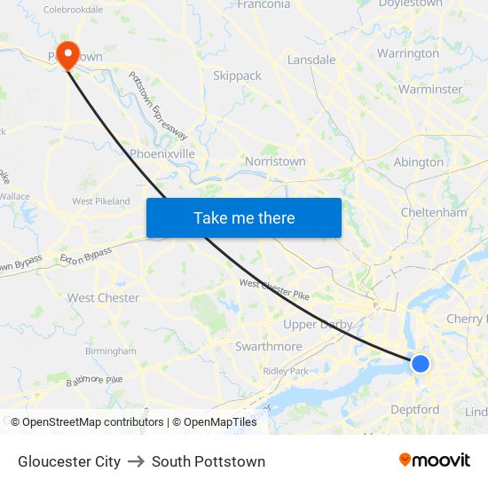 Gloucester City to South Pottstown map
