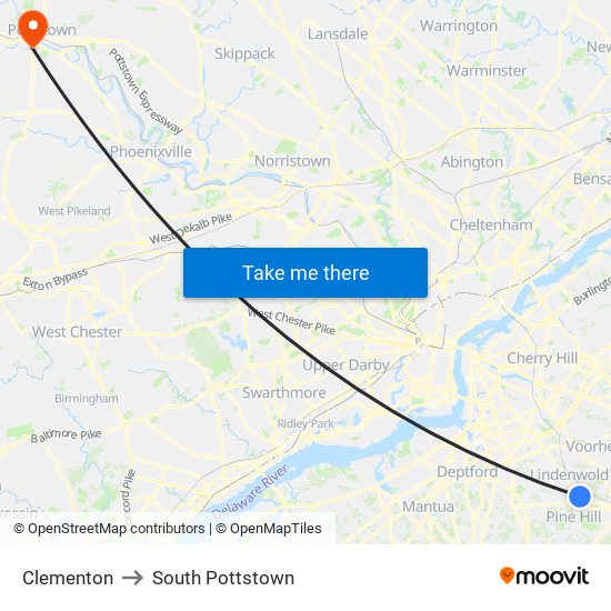 Clementon to South Pottstown map