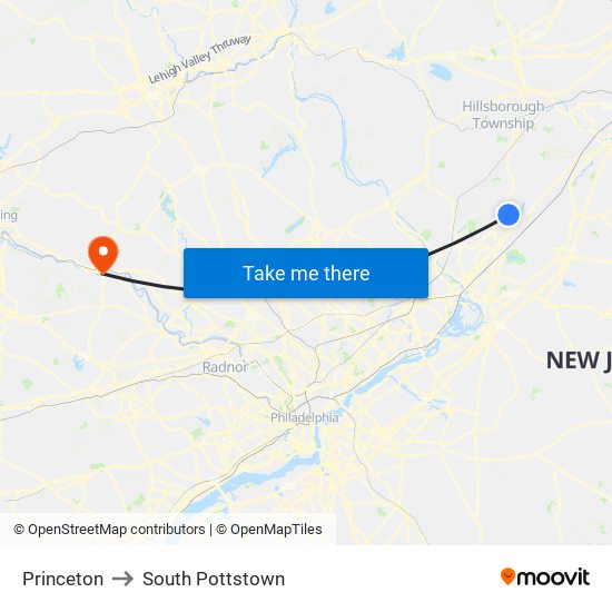 Princeton to South Pottstown map