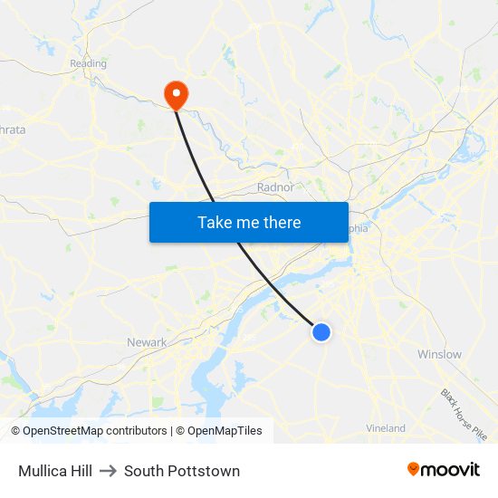 Mullica Hill to South Pottstown map