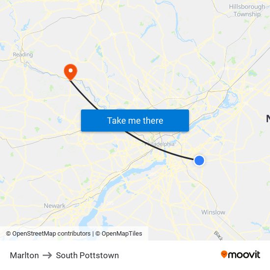 Marlton to South Pottstown map