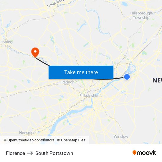 Florence to South Pottstown map