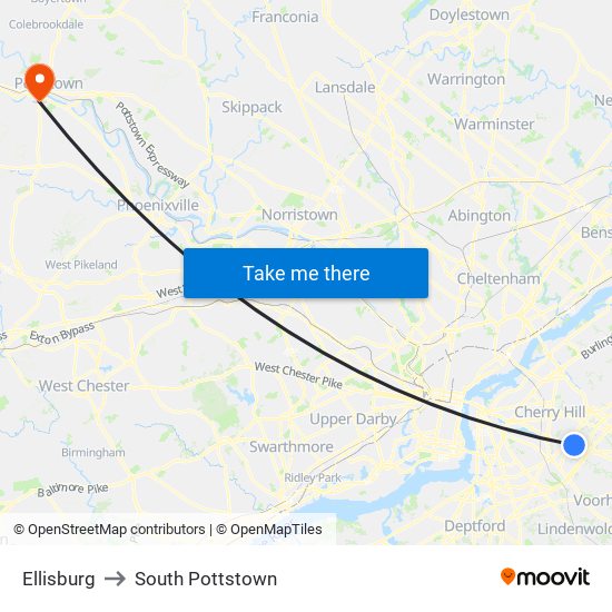 Ellisburg to South Pottstown map