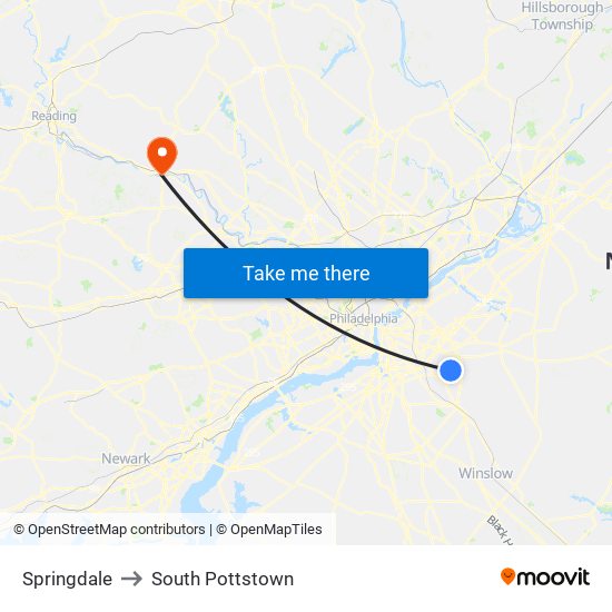 Springdale to South Pottstown map