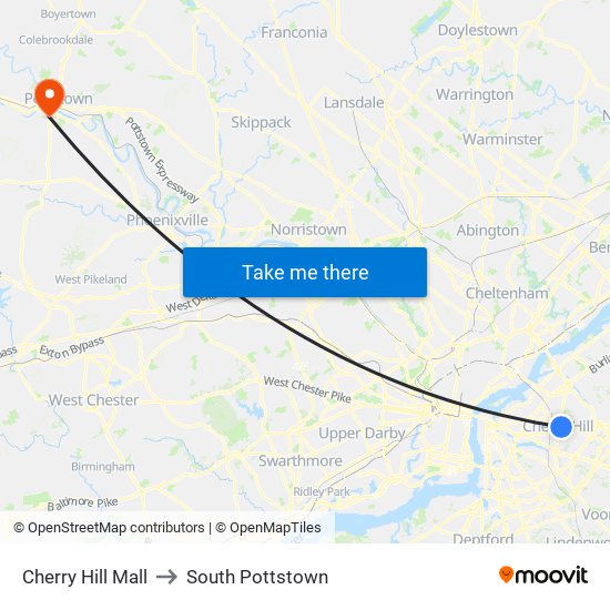 Cherry Hill Mall to South Pottstown map