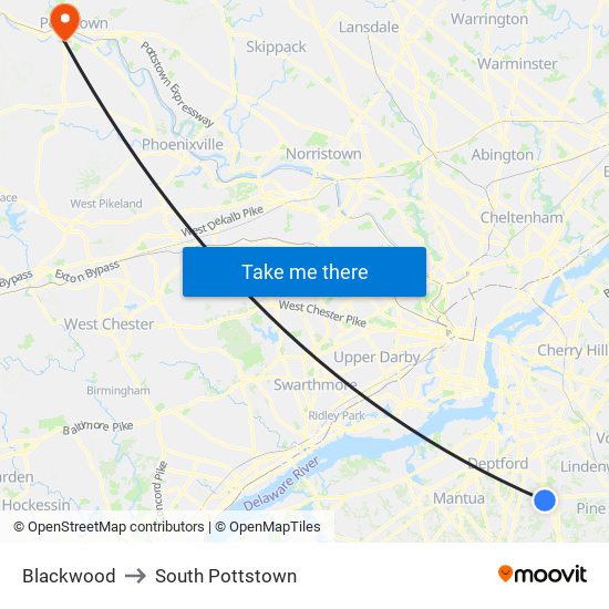 Blackwood to South Pottstown map