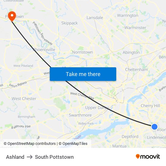 Ashland to South Pottstown map