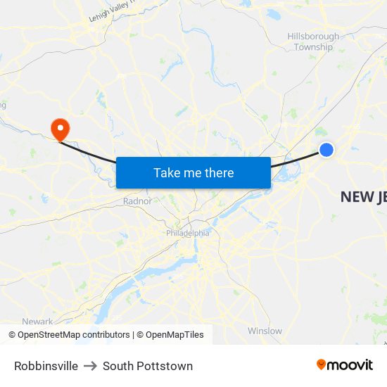 Robbinsville to South Pottstown map