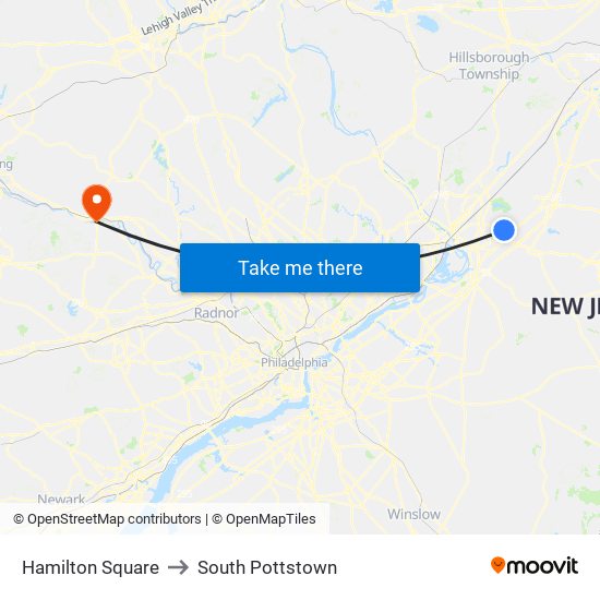 Hamilton Square to South Pottstown map