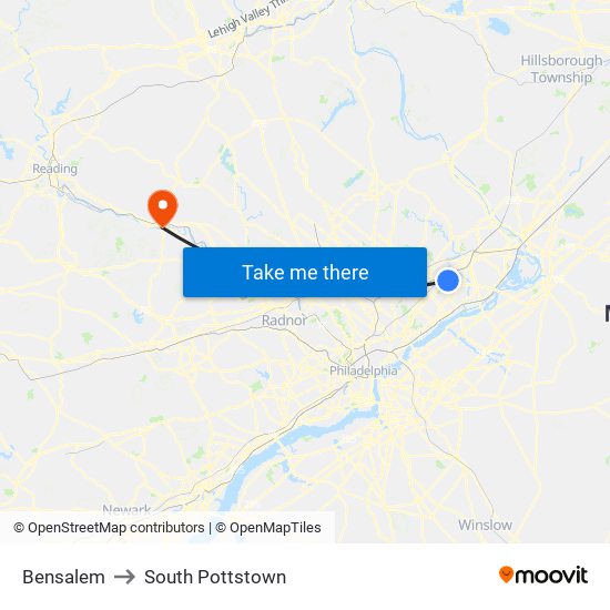 Bensalem to South Pottstown map