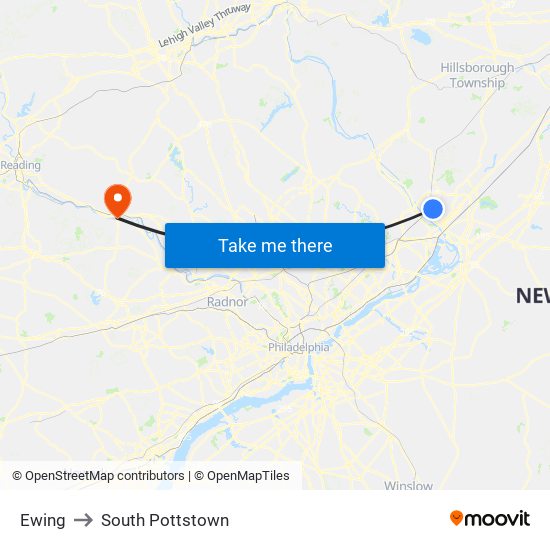 Ewing to South Pottstown map