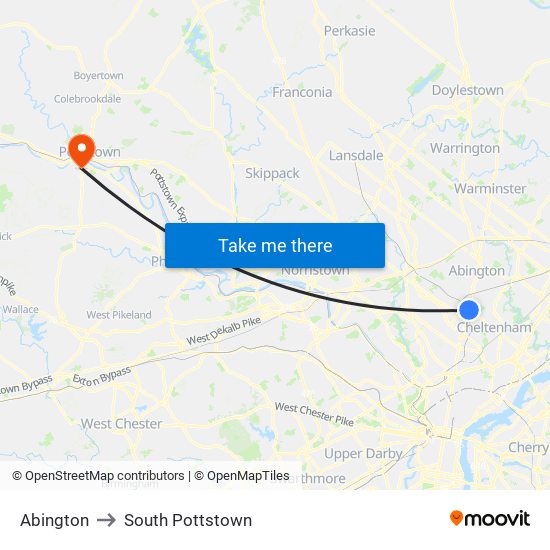 Abington to South Pottstown map