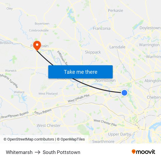 Whitemarsh to South Pottstown map