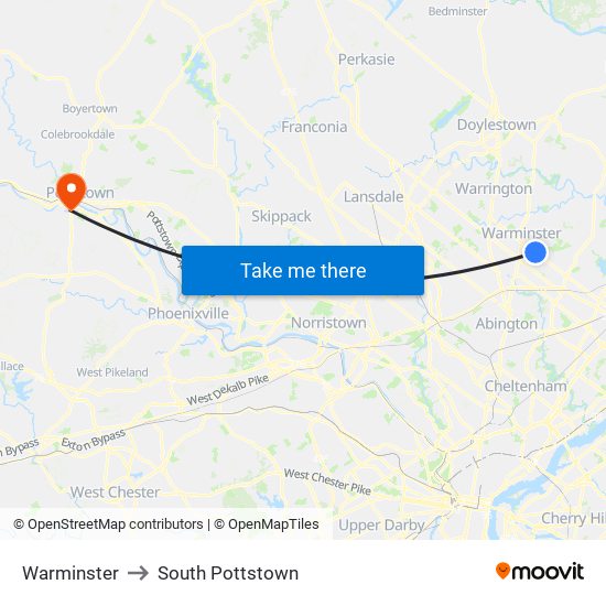 Warminster to South Pottstown map