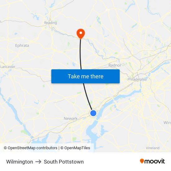 Wilmington to South Pottstown map