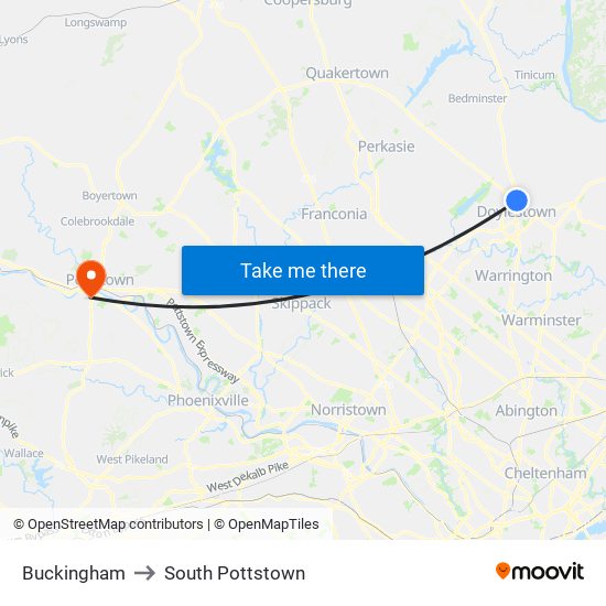 Buckingham to South Pottstown map