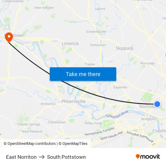 East Norriton to South Pottstown map