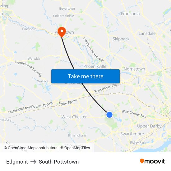Edgmont to South Pottstown map