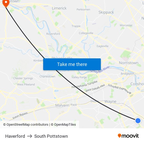 Haverford to South Pottstown map