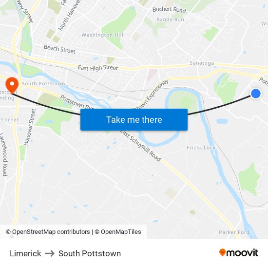 Limerick to South Pottstown map