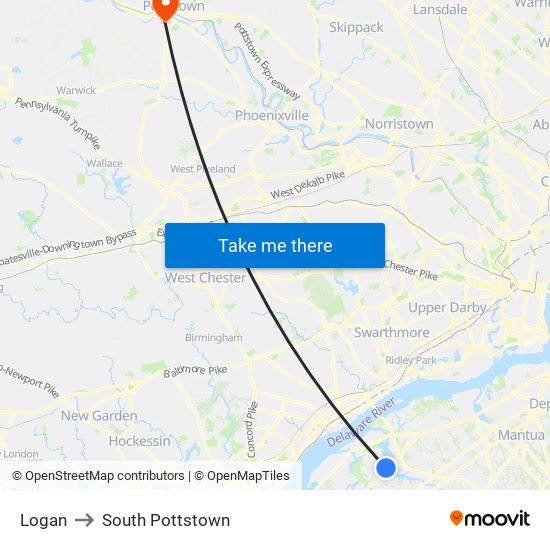 Logan to South Pottstown map