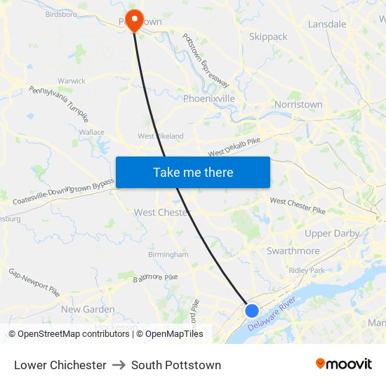 Lower Chichester to South Pottstown map