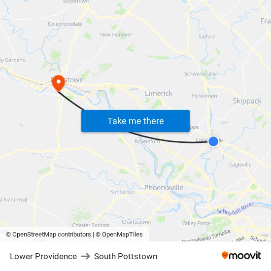 Lower Providence to South Pottstown map