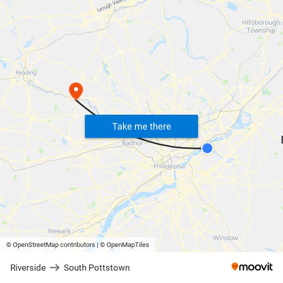 Riverside to South Pottstown map