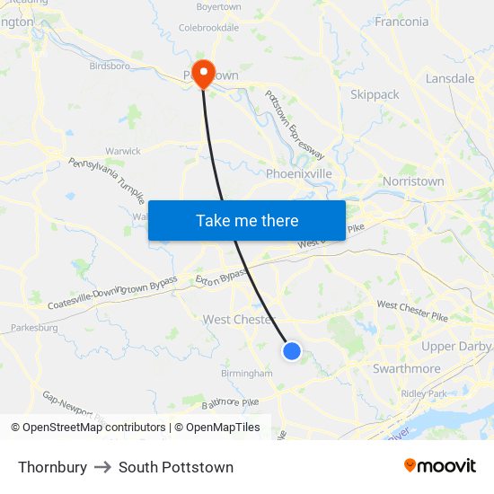 Thornbury to South Pottstown map