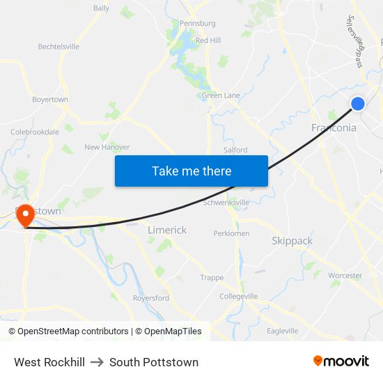 West Rockhill to South Pottstown map