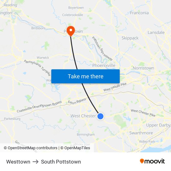 Westtown to South Pottstown map