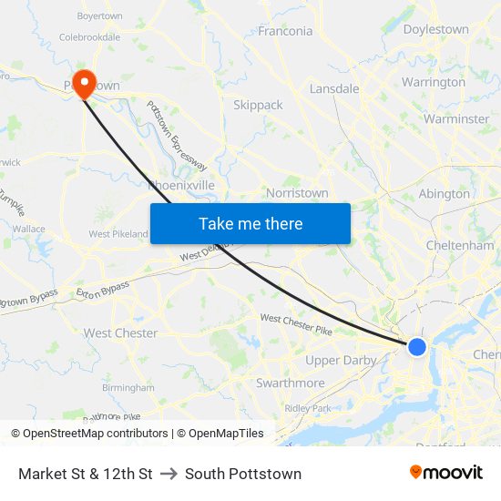 Market St & 12th St to South Pottstown map