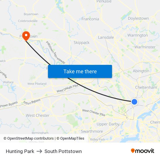 Hunting Park to South Pottstown map