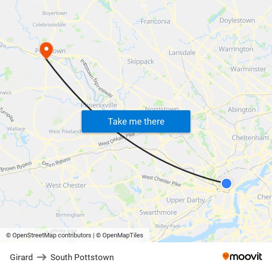 Girard to South Pottstown map