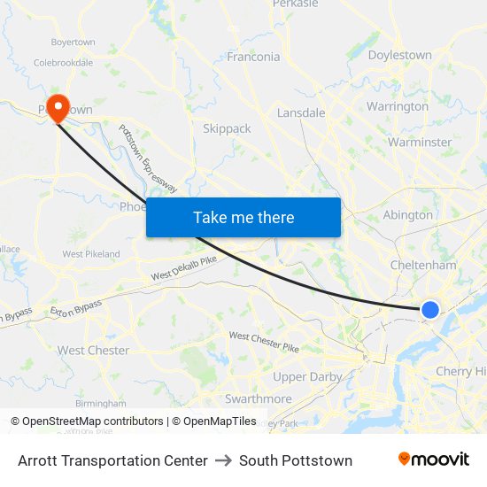 Arrott Transportation Center to South Pottstown map