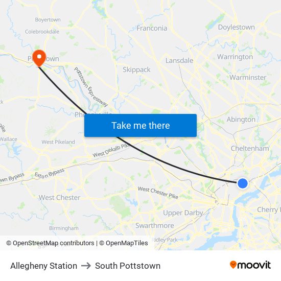 Allegheny Station to South Pottstown map