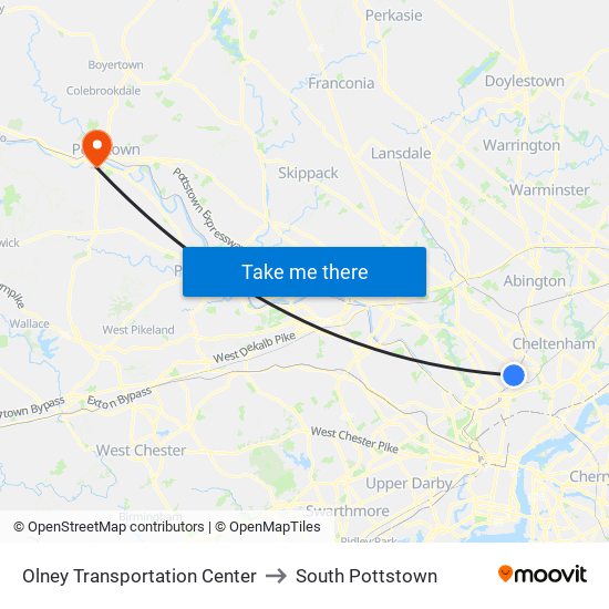 Olney Transportation Center to South Pottstown map