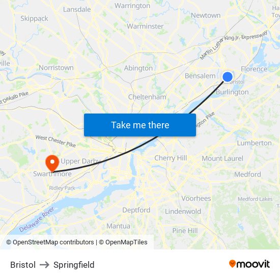 Bristol to Springfield map