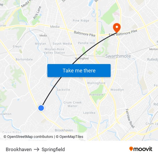 Brookhaven to Springfield map
