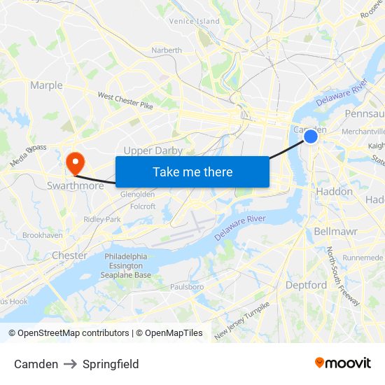 Camden to Springfield map