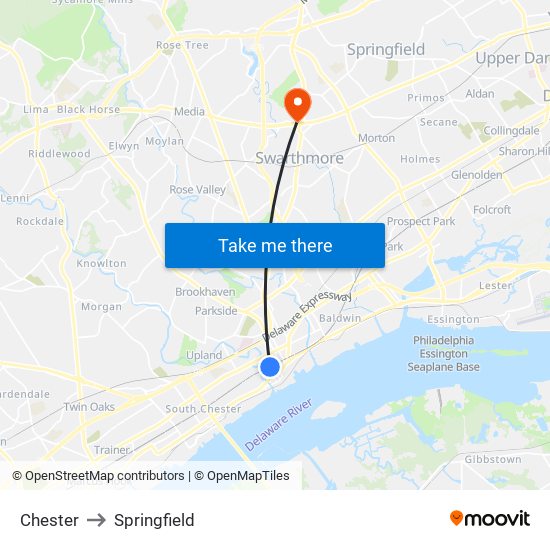Chester to Springfield map
