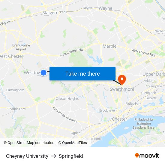 Cheyney University to Springfield map