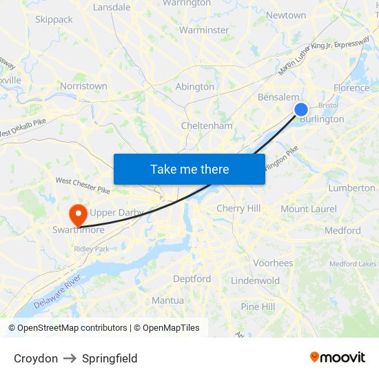 Croydon to Springfield map