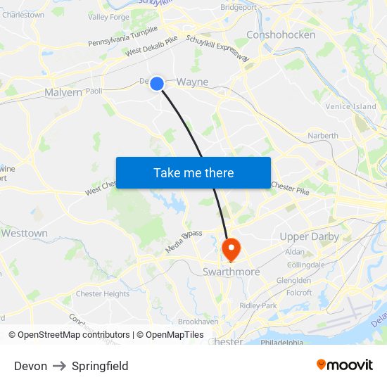 Devon to Springfield map