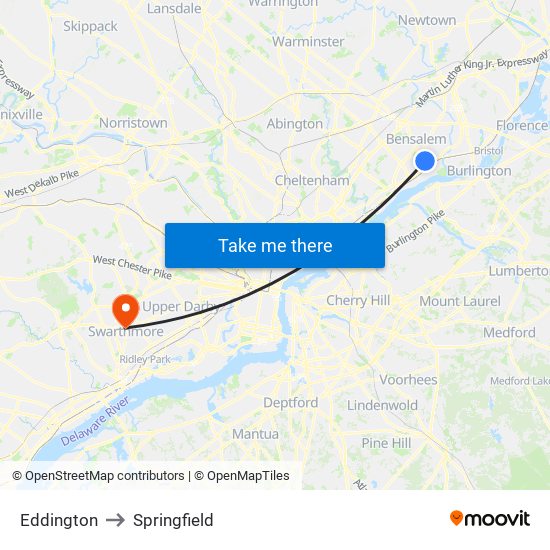 Eddington to Springfield map