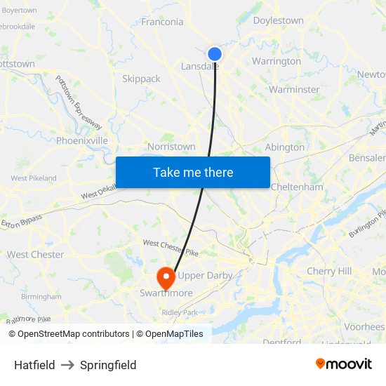 Hatfield to Springfield map