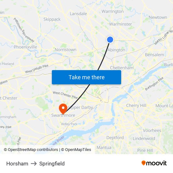 Horsham to Springfield map