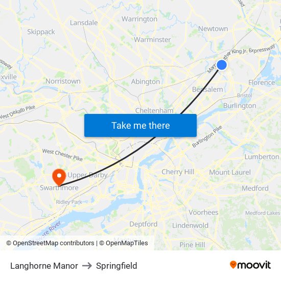 Langhorne Manor to Springfield map